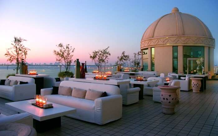 Sunset view of the most visited romantic beach restaurant in Mumbai