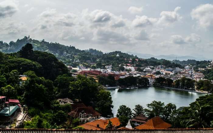 Top view of Kandy lake and adjoining areas in the heart of Kandy 