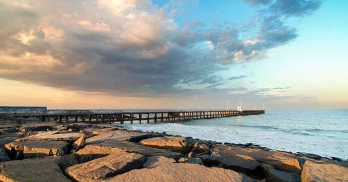 A splendid view at the Promenade beach of Pondicherry during evening hours