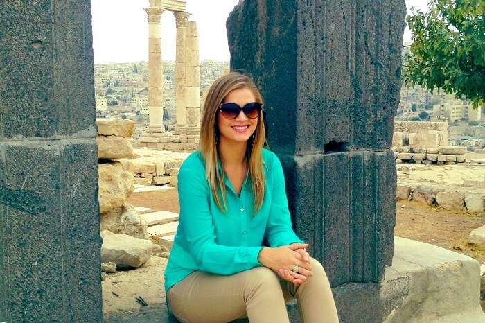 Kiersten aka The Blonde Abroad on a trip to the Citadel of Herculus in Amman in Jordan