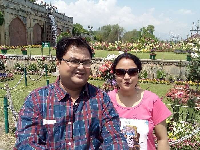 rakesh and his wife visit the gardens in srinagar