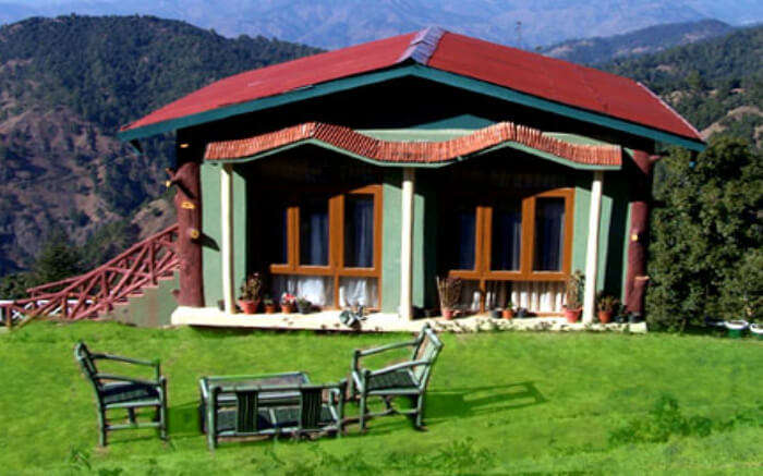 One of the cottages of Tarika’s Jungle Retreat at the edge of a mountain in Chail