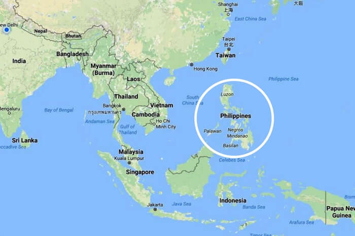 Philippines located in Southeast Asia encircled in white
