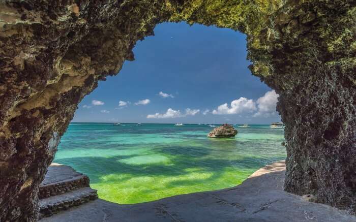 Seaview cave at the white beach of Boracay Island in Philippines
