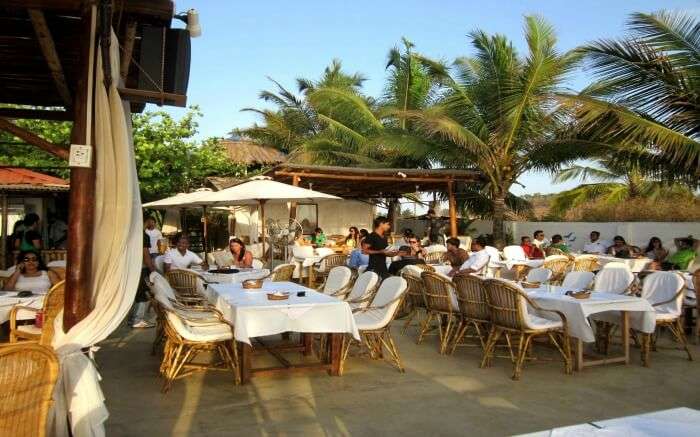 Thalassa outside sitting surrounded by palm trees