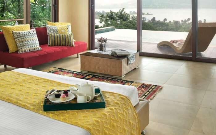 Well-laid interiors of a room of Mawi Infinity Villa in Goa