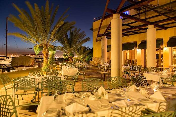 The outdoor dining at Royal Yacht Club Bar in Aqaba