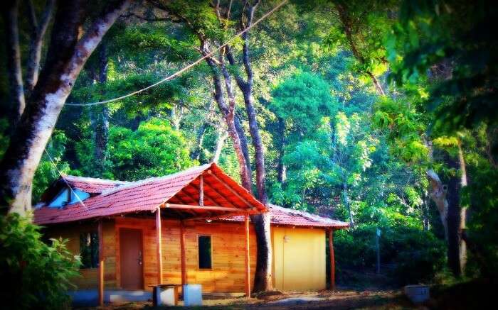 Car parked outside Woodland Bungalow in Coorg in Karnataka