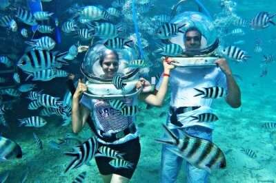 Underwater seawalking in Mauritius