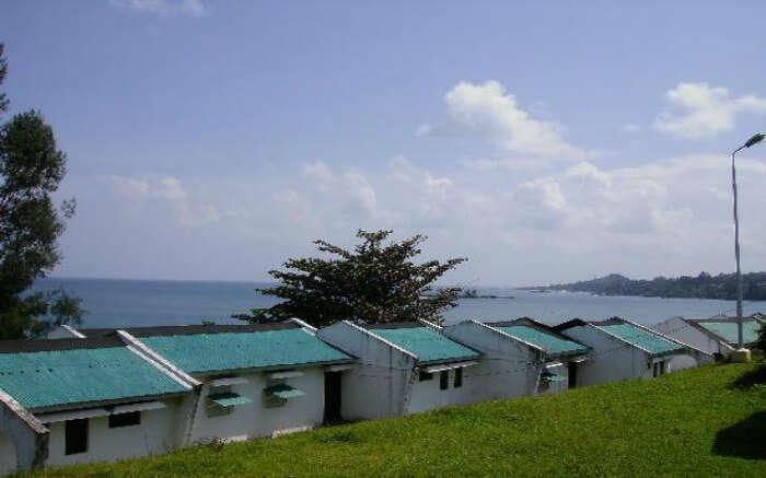 Sea overlooking cottages of Hornbill Nest Resort in Port Blair in Andaman