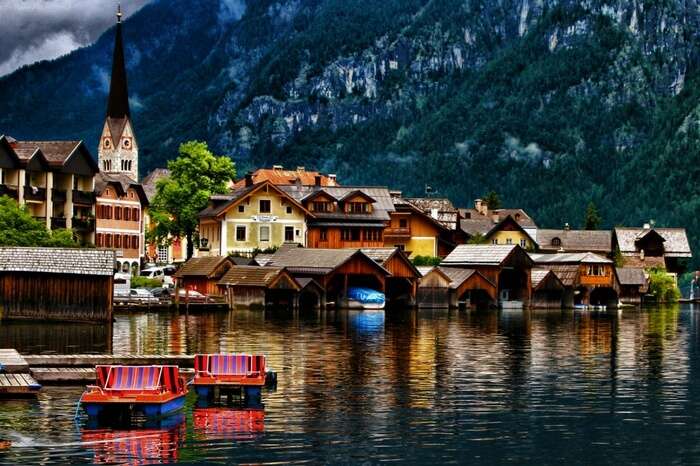 Hallstatt by the lake exhibiting all the vivid colors of nature