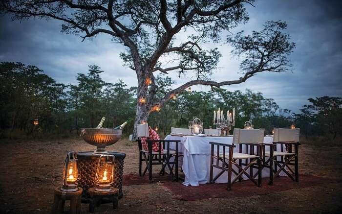 A romantic open air dining setup at Dulini Lodge in Kruger National Park