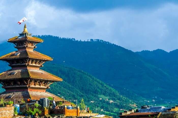 A pagoda style temple in the Himalayas