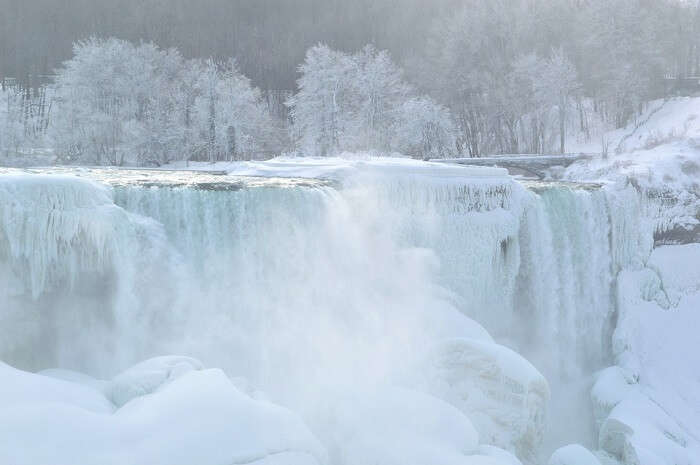 frozen Niagara falls in winter