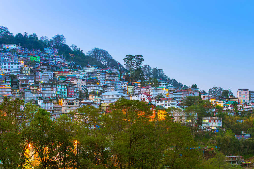 homes and hotels settles on a hillside in Gangtok