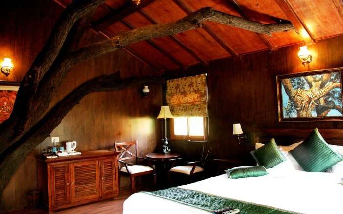 Interiors of a room in the treehouse in Treehouse Resort in Jaipur 