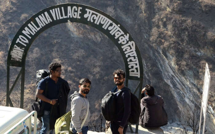 Amit and his friends posing for a photo before starting the Malana Trek