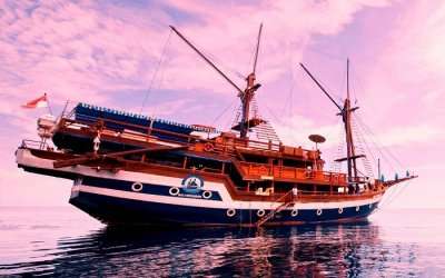 beautiful wooden cruise in an ocean