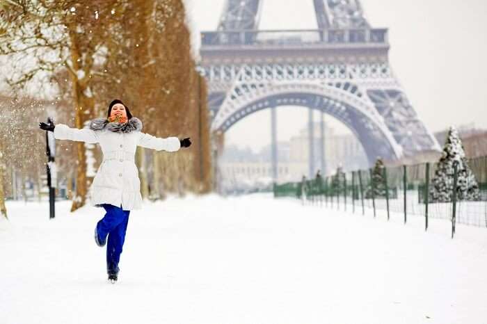 eiffel tower during paris in winter