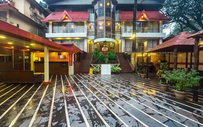 A well lit beautiful hotel premises