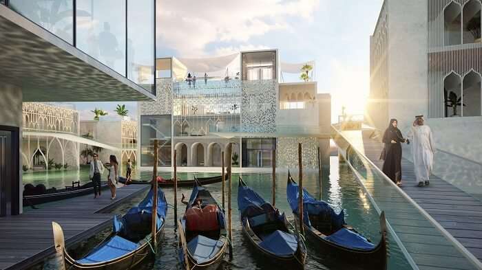 Venetian gondolas in Dubai's underwater resort