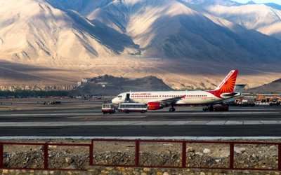 A plane right before the take off at Kushok Bakula Rimpochee Airport in Leh