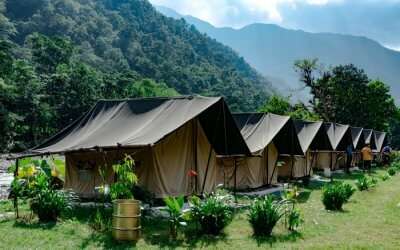 A camp in Rishikesh tucked in the mountains