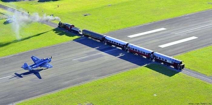 plane and train on same track