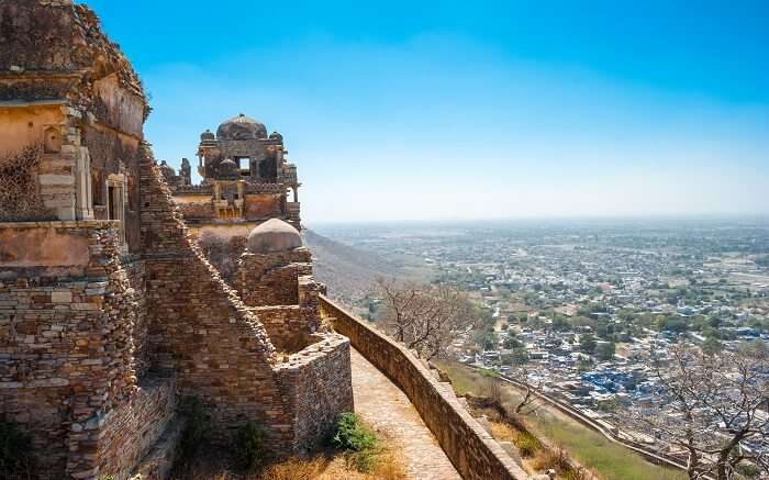 A view of Chittorgarh from the top of Chittorgarh Fort in Rajasthan 