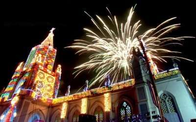 Fireworks in Panjim right above a church