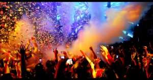 People dancing and celebrating at a show on the New Year Eve parties in Hyderabad