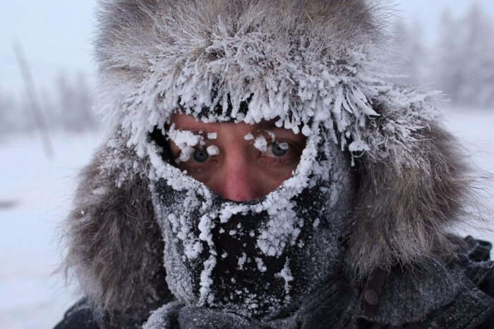 a man covered in snow