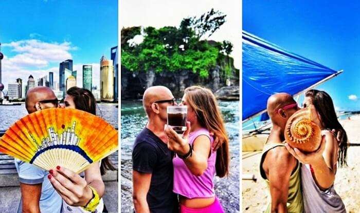 Couple kissing in public around the world