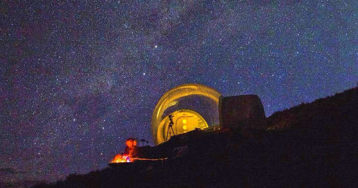 a bubble tent under the stars