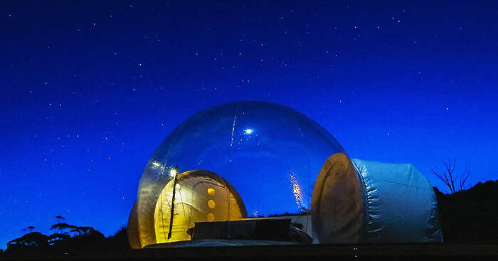 a bubble tent at night