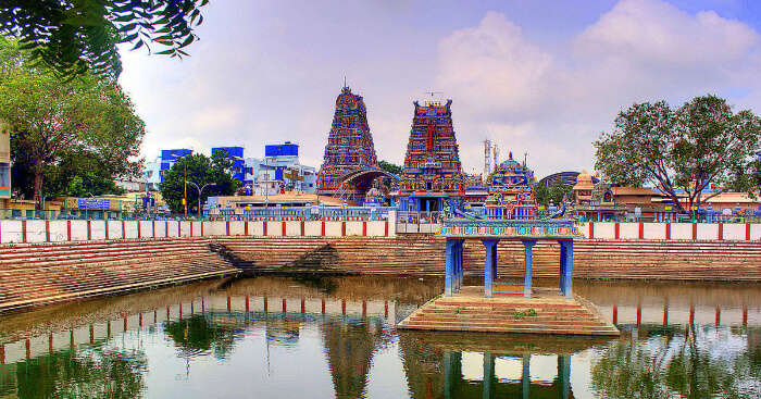 temple with a small pool