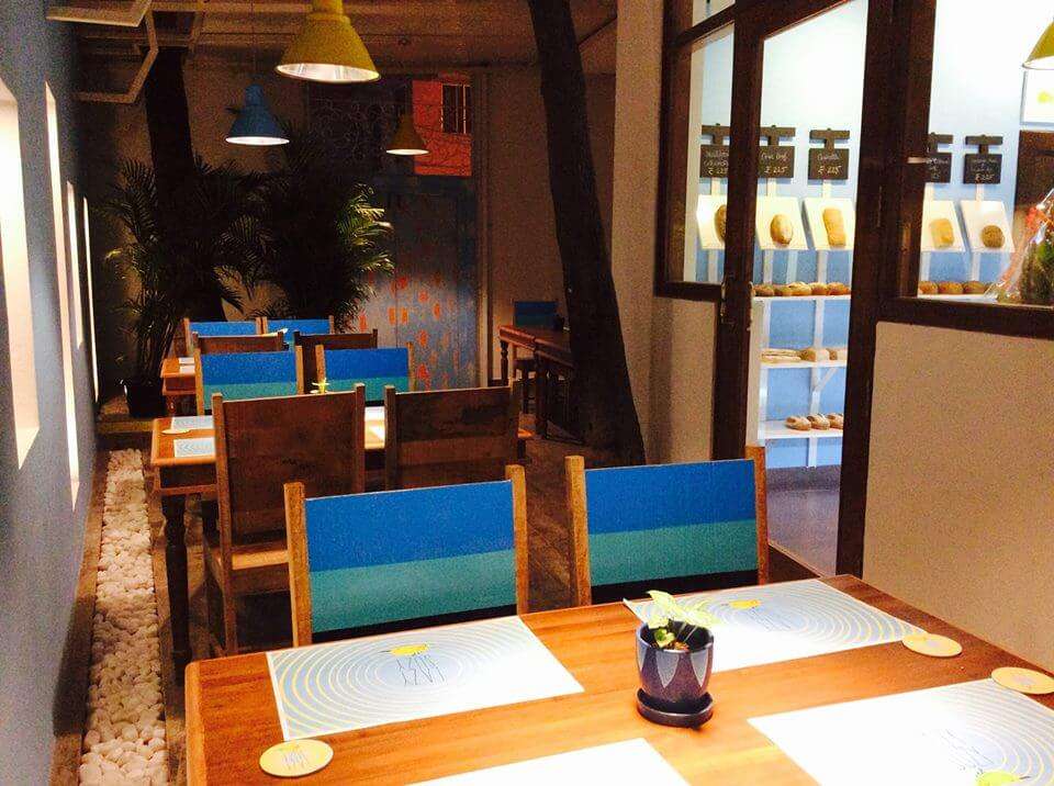 blue decor of Lazy Suzy cafe in Bangalore