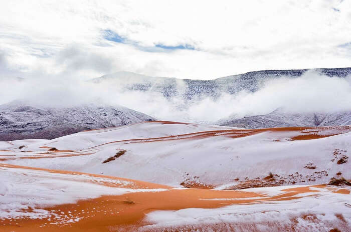 Snowfall in sahara desert