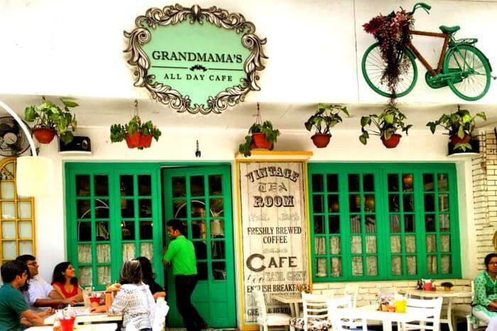 People sitting outside Grandmama’s All Day Cafe in Mumbai