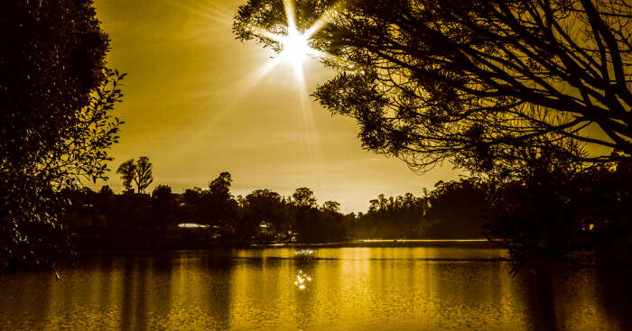 lake shining golden during sunset
