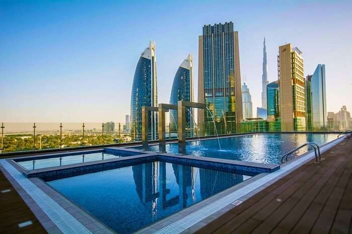 Rooftop pool at Gevoa Hotel Dubai