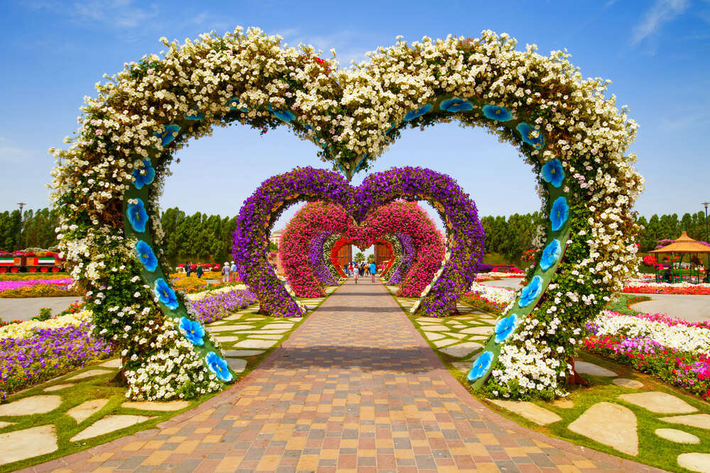 heart shaped arched of flowers