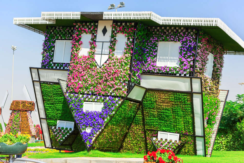 upside down floral house in Dubai Miracle Garden