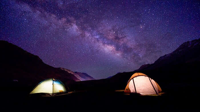 A starry night in the outskirts of Kaza in Spiti valley