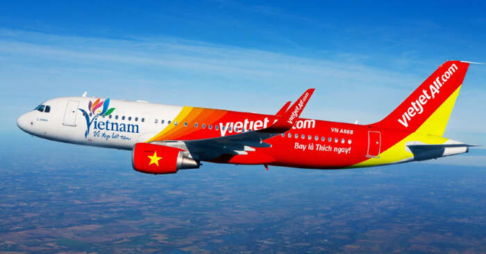 plane of vietjet in sky