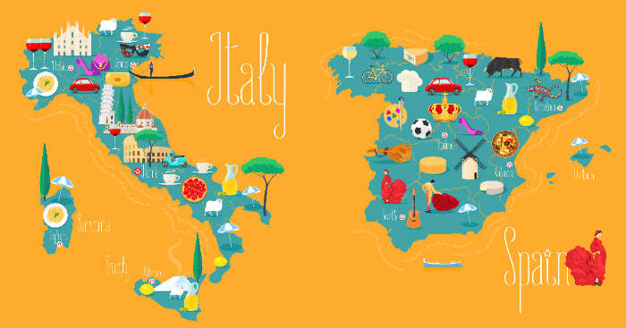 map of italy and spain