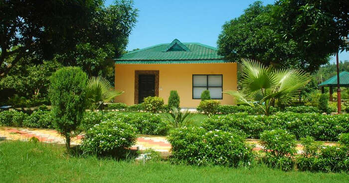 a resort amid green fields