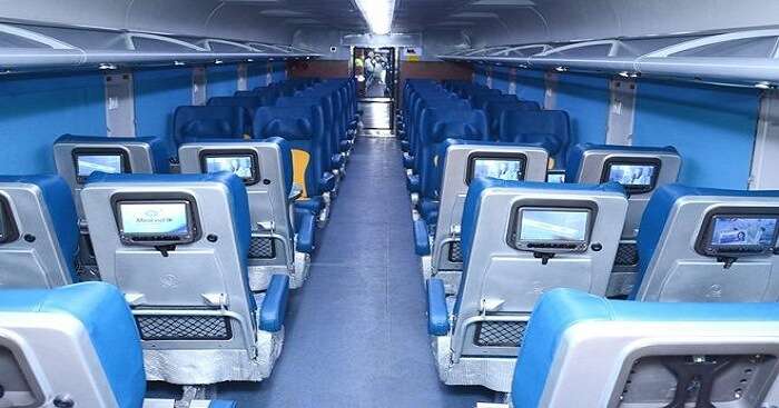 Inside view of a SMART coach of Tejas Express