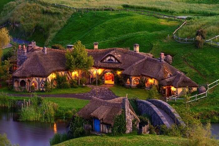 the well lit hobbiton village