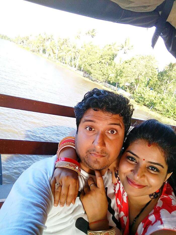 Couple on a romantic honeymoon in Kerala